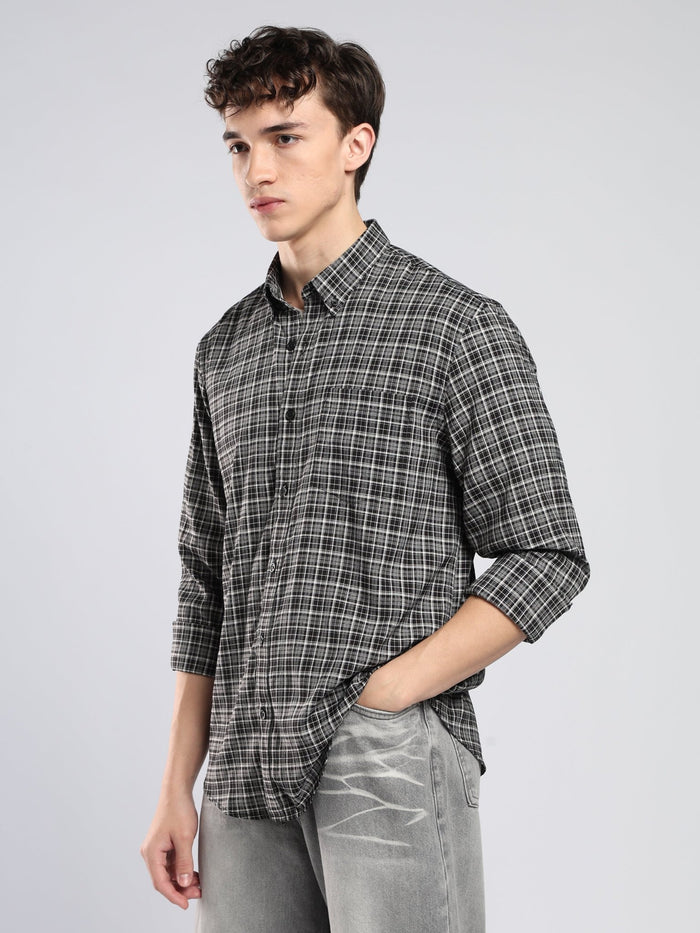 Vololo - Relaxed Fit Checks Shirt - Dark Grey