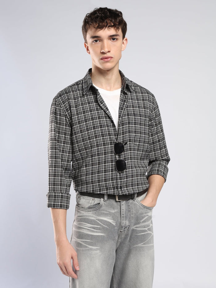 Vololo - Relaxed Fit Checks Shirt - Dark Grey