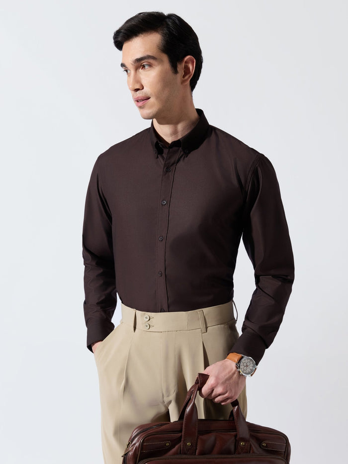 Vosha - Relaxed Fit Plain Shirt - Dark Brown
