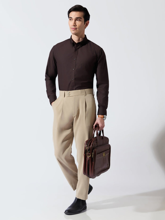 Vosha - Relaxed Fit Plain Shirt - Dark Brown