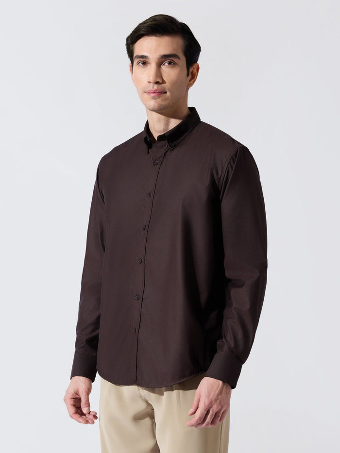 Vosha - Relaxed Fit Plain Shirt - Dark Brown