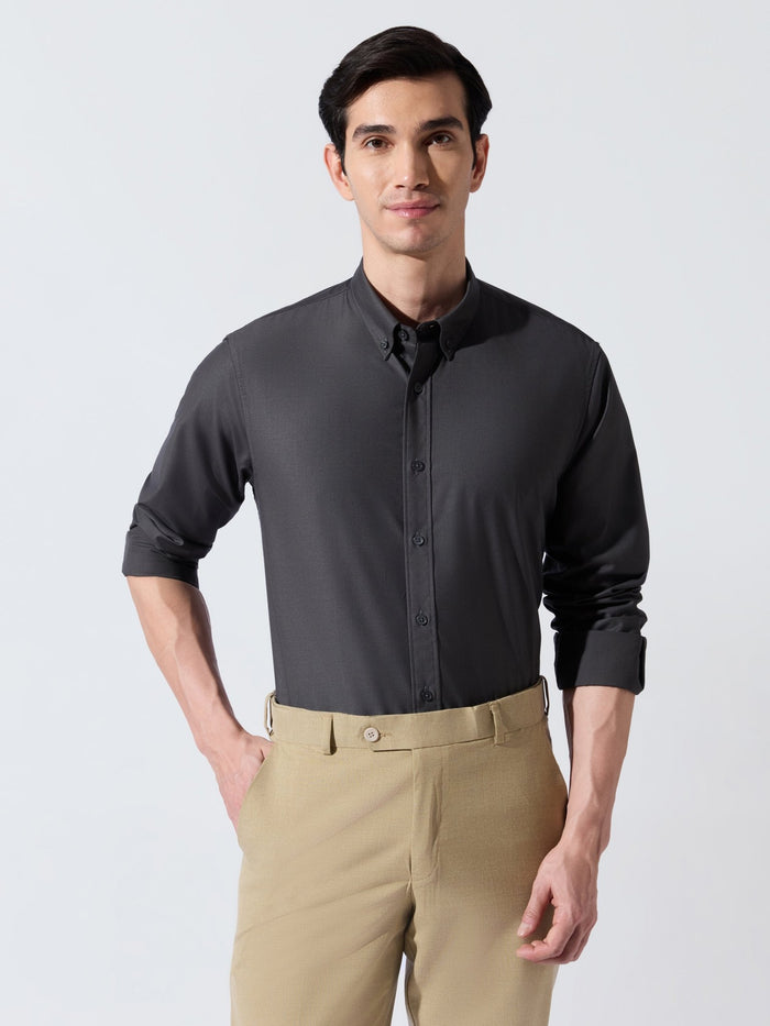 Vosha - Relaxed Fit Plain Shirt - Dark Grey