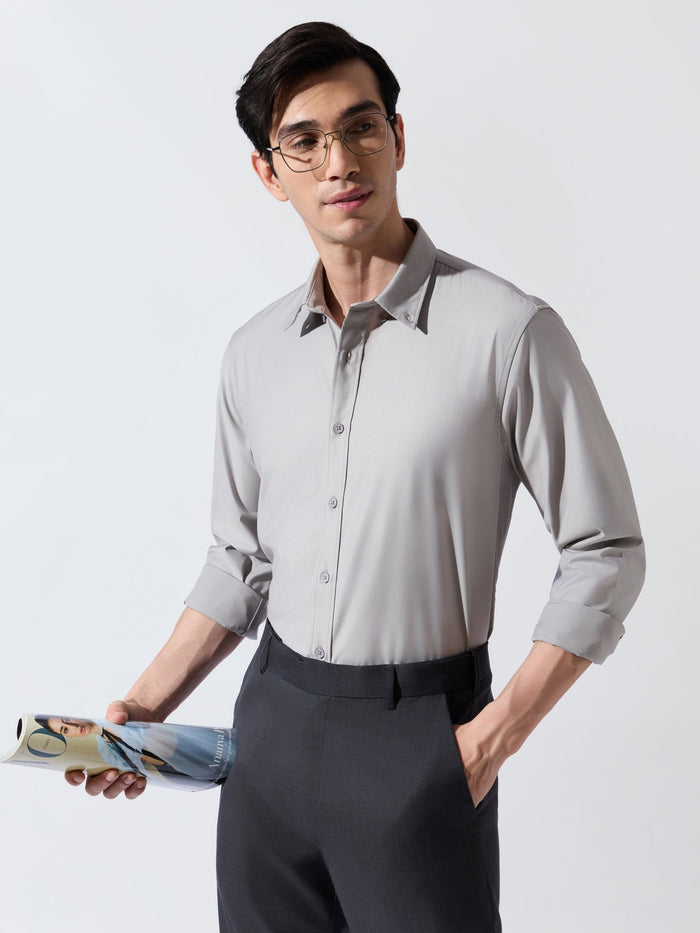 Vosha - Relaxed Fit Plain Shirt - Light Grey