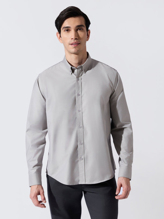 Vosha - Relaxed Fit Plain Shirt - Light Grey