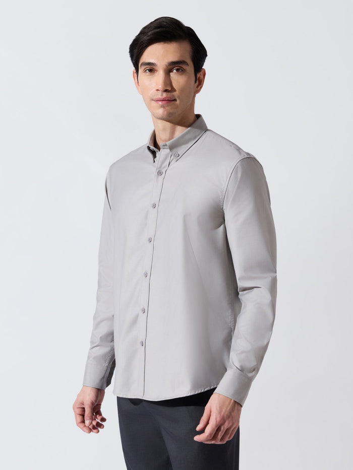 Vosha - Relaxed Fit Plain Shirt - Light Grey