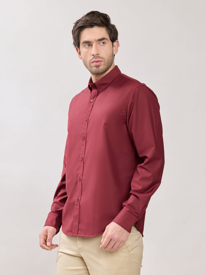 Men;s Relaxed Fit Plain Shirt - Maroon