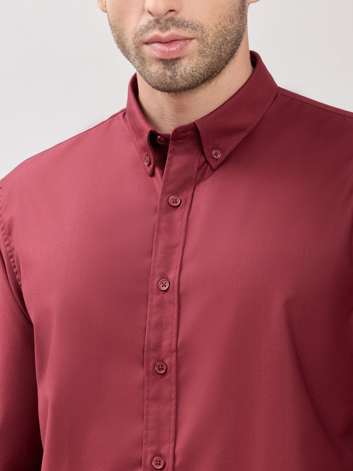 Men;s Relaxed Fit Plain Shirt - Maroon