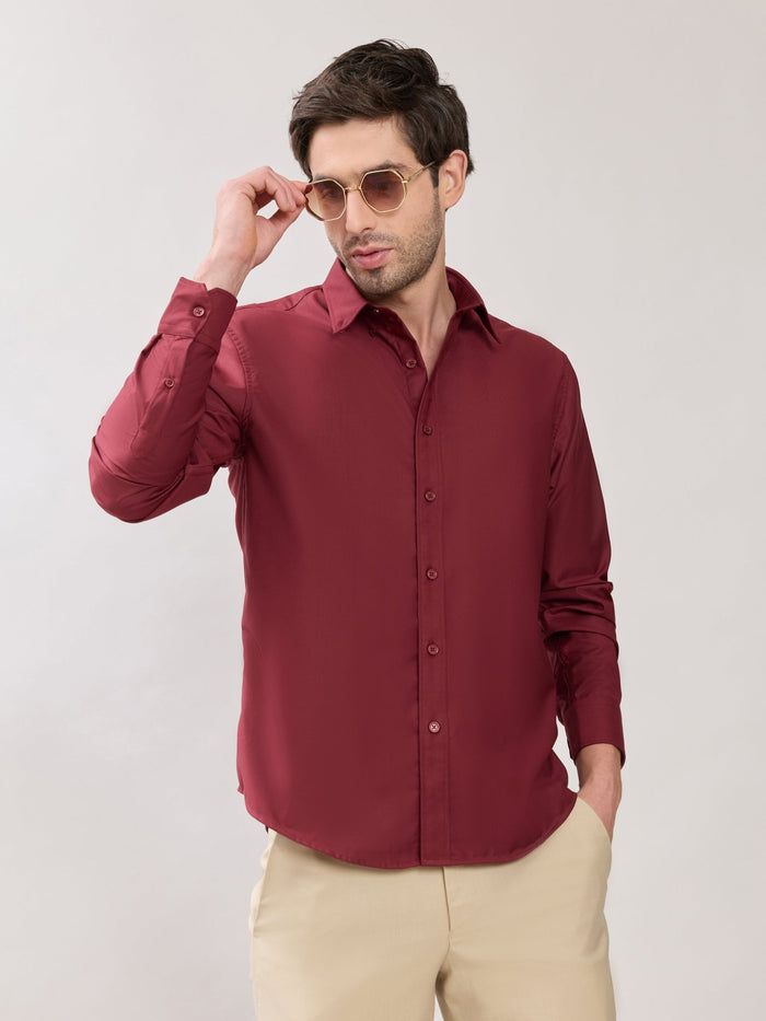 Men;s Relaxed Fit Plain Shirt - Maroon