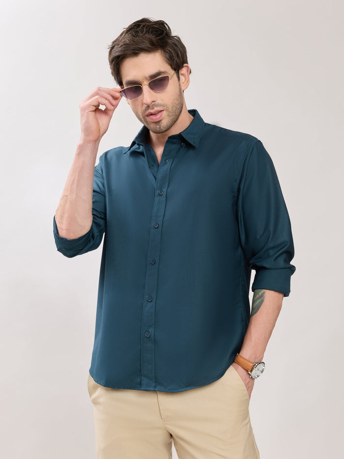 Men's Relaxed Fit Plain Shirt - Teal Blue