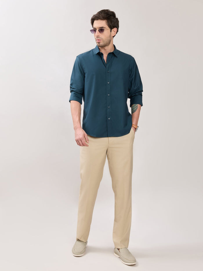 Men's Relaxed Fit Plain Shirt - Teal Blue