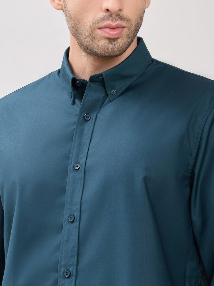 Men's Relaxed Fit Plain Shirt - Teal Blue