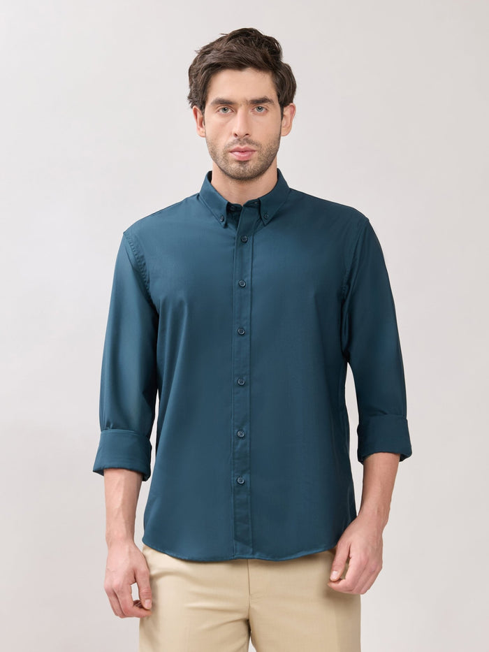 Men's Relaxed Fit Plain Shirt - Teal Blue