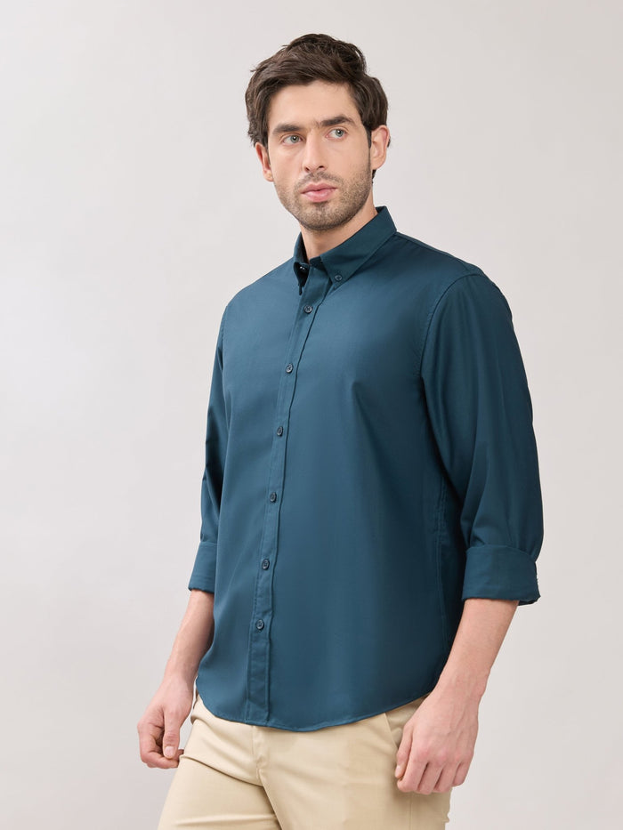 Men's Relaxed Fit Plain Shirt - Teal Blue
