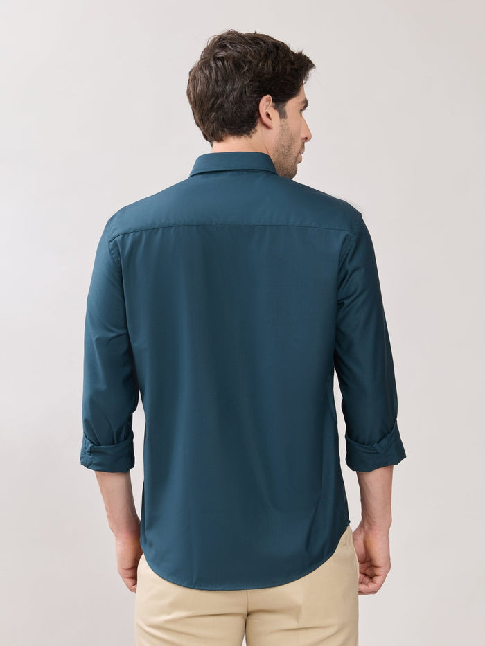 Men's Relaxed Fit Plain Shirt - Teal Blue