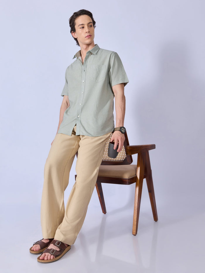 Vovomo - Half Sleeve Printed Shirt - Greyish Green