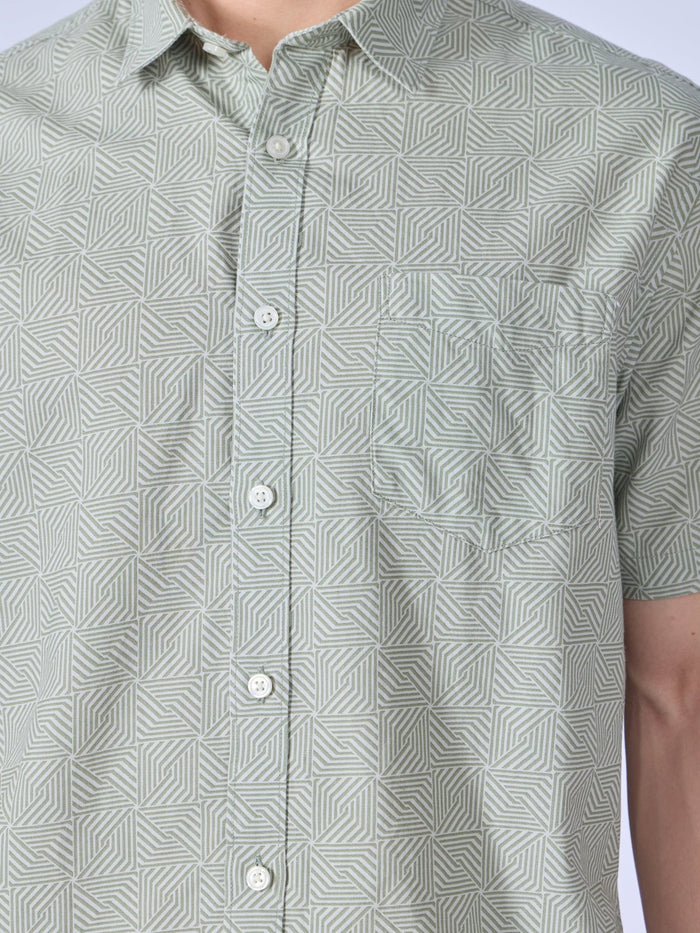 Vovomo - Half Sleeve Printed Shirt - Greyish Green