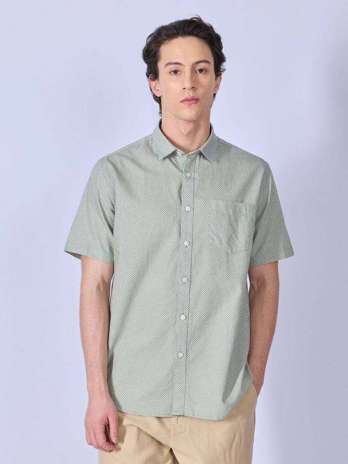 Vovomo - Half Sleeve Printed Shirt - Greyish Green