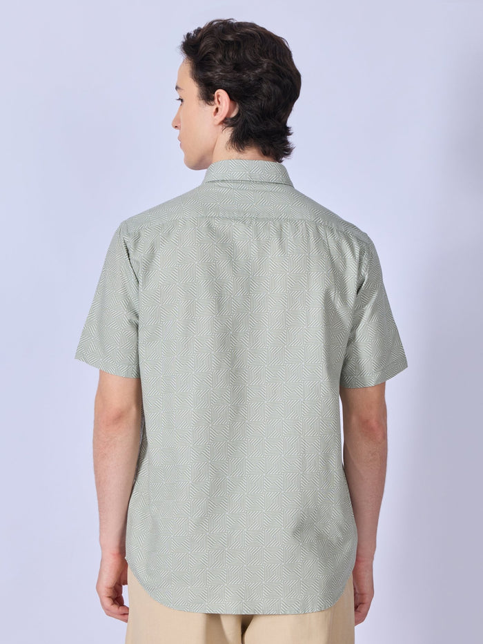 Vovomo - Half Sleeve Printed Shirt - Greyish Green