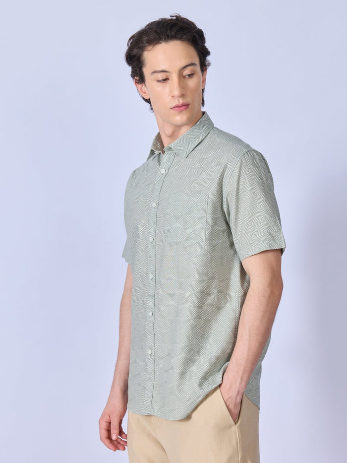 Vovomo - Half Sleeve Printed Shirt - Greyish Green