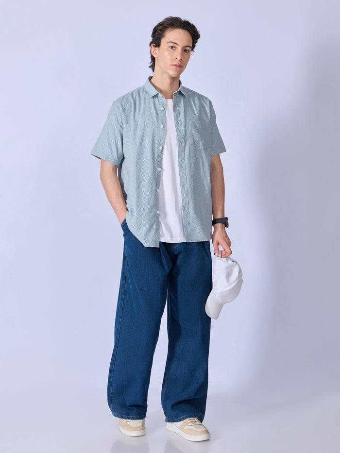 Vovomo - Half Sleeve Printed Shirt - Ocean Blue
