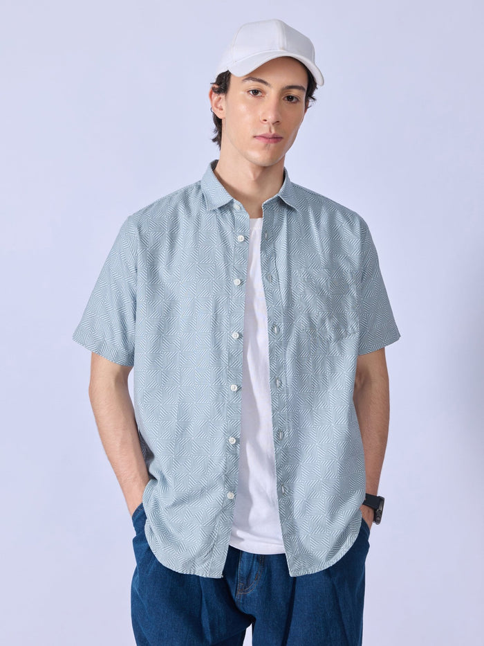 Vovomo - Half Sleeve Printed Shirt - Ocean Blue