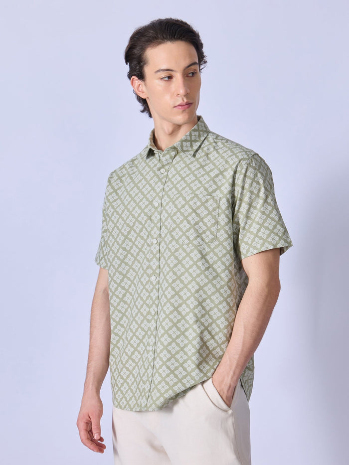 Vovomo - Half Sleeve Printed Shirt - Olive Green