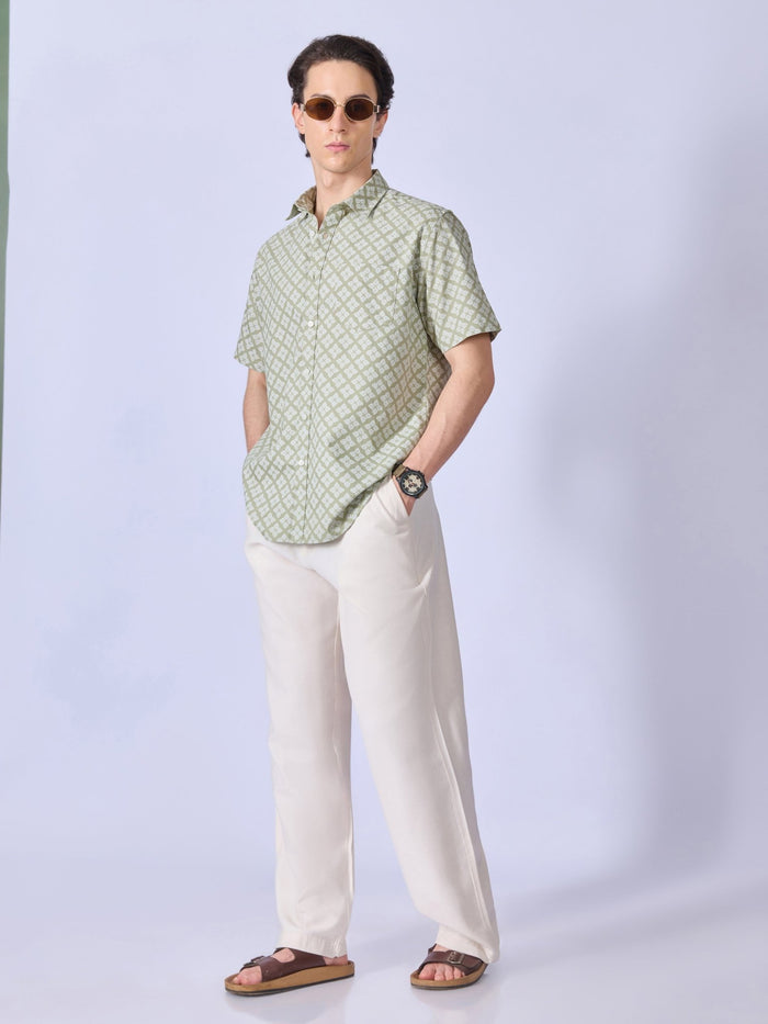Vovomo - Half Sleeve Printed Shirt - Olive Green