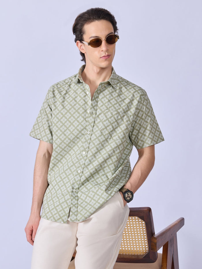 Vovomo - Half Sleeve Printed Shirt - Olive Green