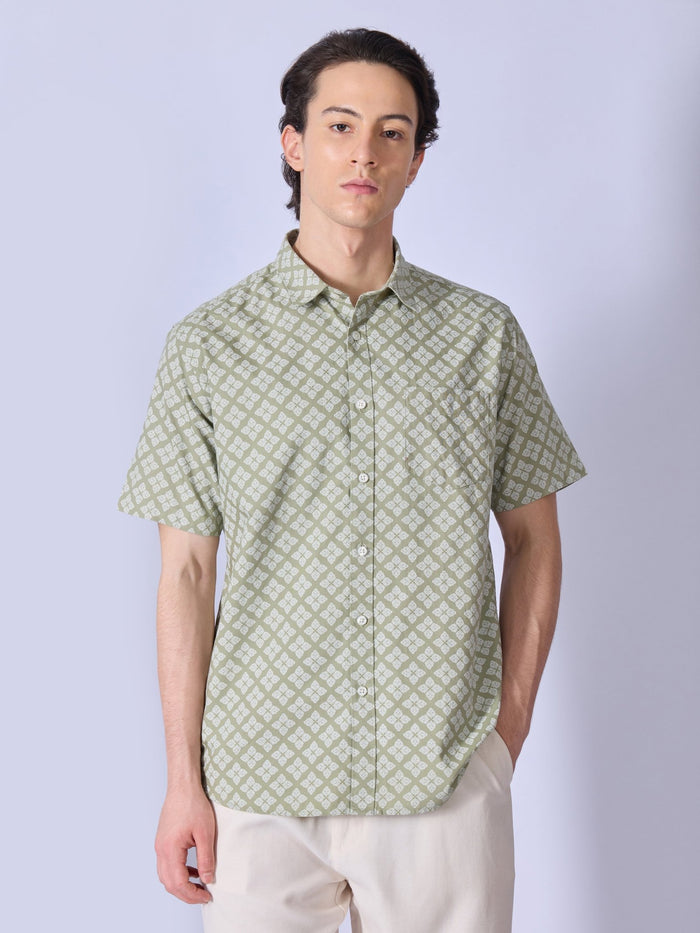 Vovomo - Half Sleeve Printed Shirt - Olive Green