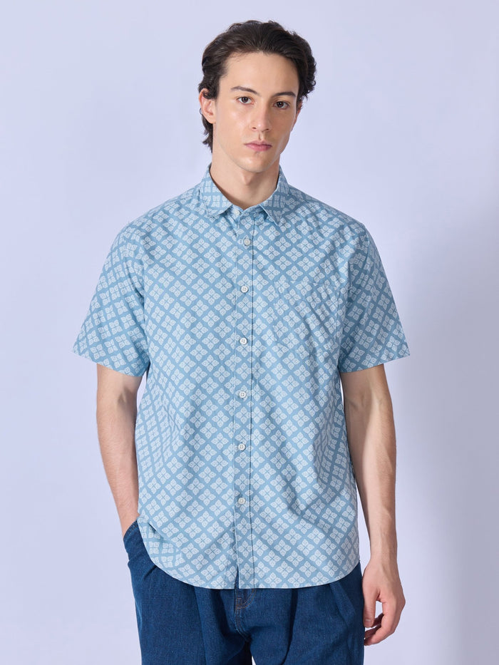 Vovomo - Half Sleeve Printed Shirt - Steel Blue