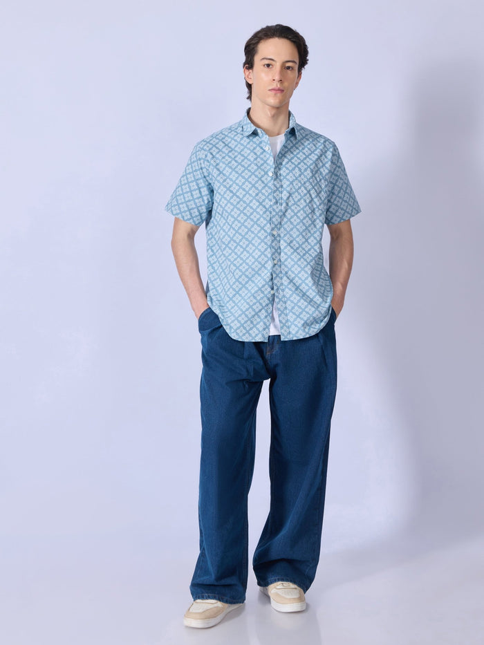 Vovomo - Half Sleeve Printed Shirt - Steel Blue