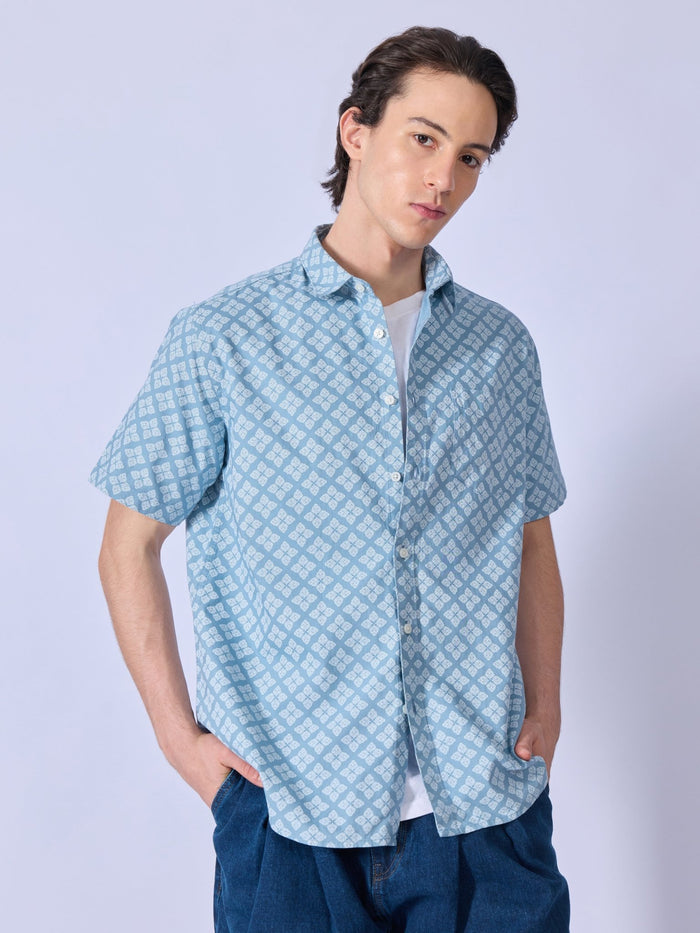 Vovomo - Half Sleeve Printed Shirt - Steel Blue