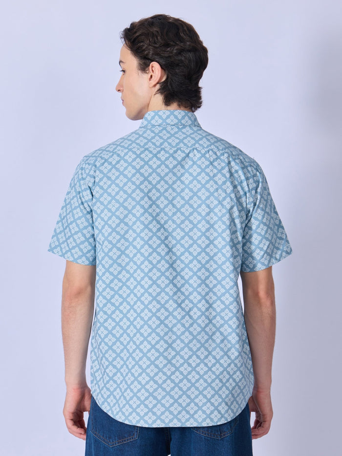 Vovomo - Half Sleeve Printed Shirt - Steel Blue