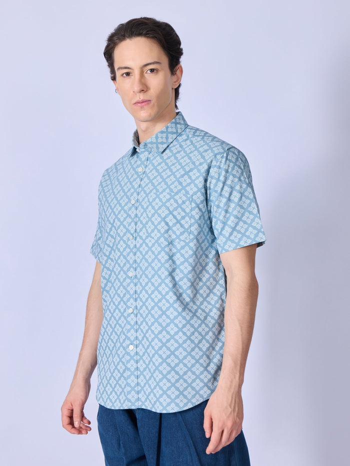 Vovomo - Half Sleeve Printed Shirt - Steel Blue