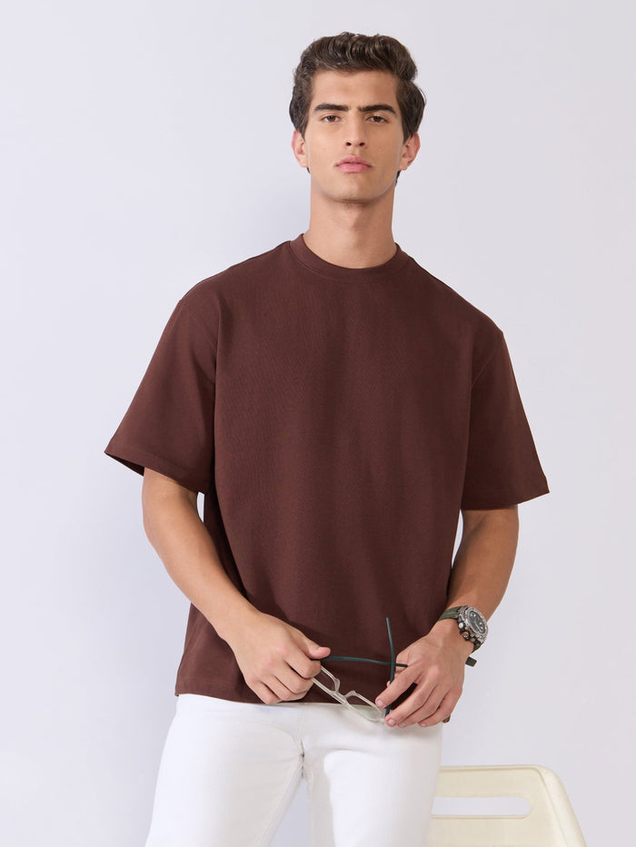 Men's Loose Fit Round Neck T-Shirt in Chocolate Brown