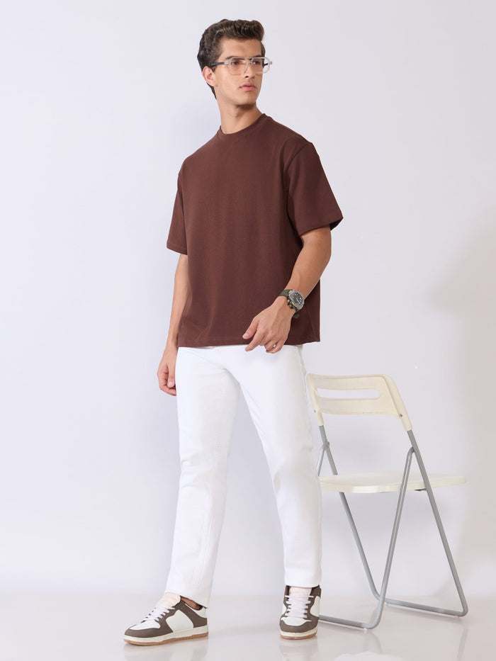 Men's Loose Fit Round Neck T-Shirt in Chocolate Brown