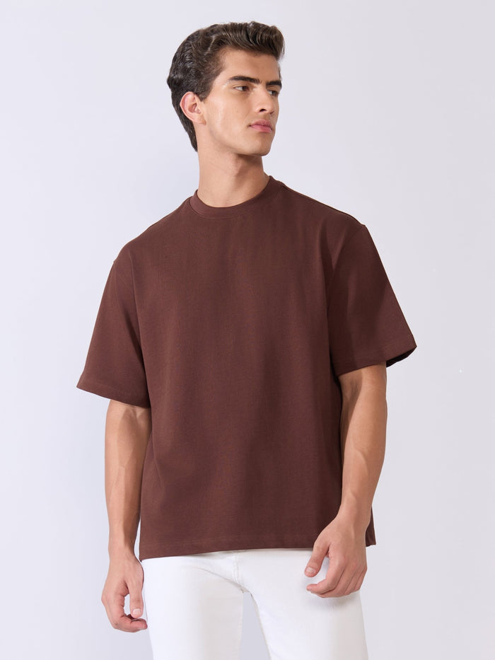 Men's Loose Fit Round Neck T-Shirt in Chocolate Brown