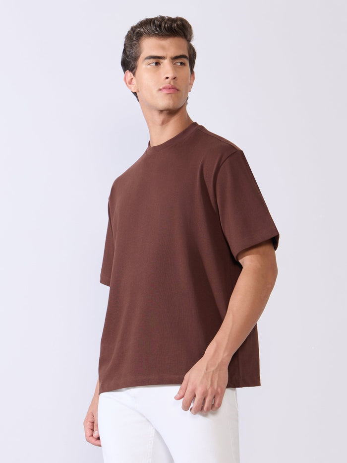 Men's Loose Fit Round Neck T-Shirt in Chocolate Brown