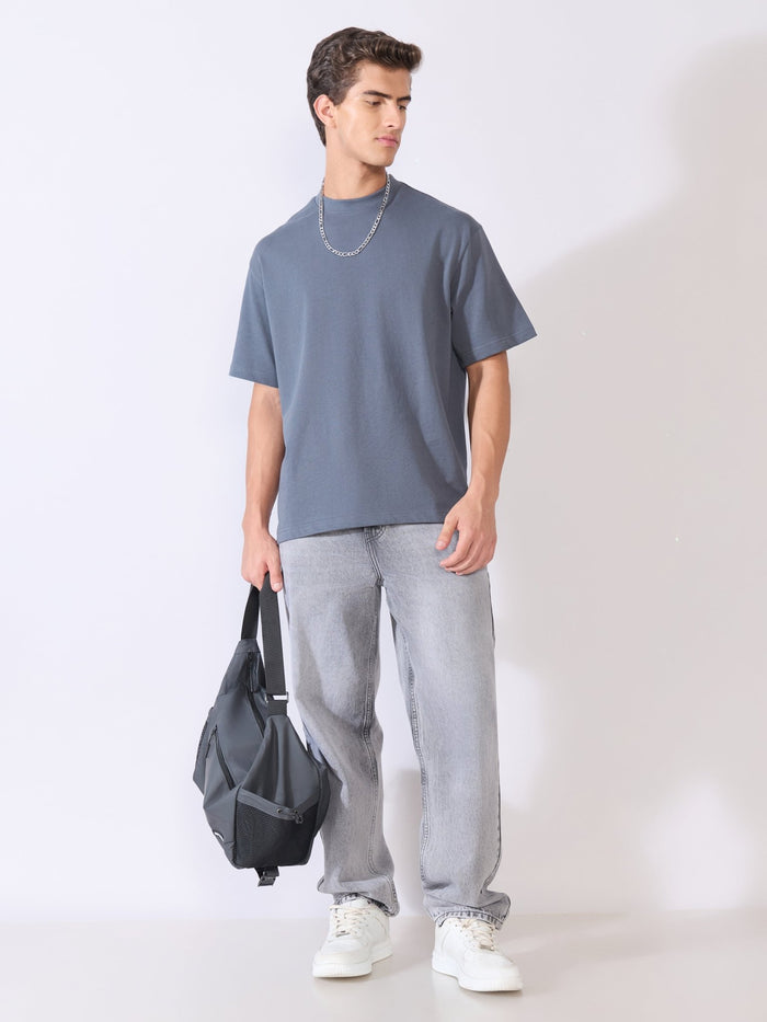 Men's Loose Fit Round Neck T-Shirt in dark grey