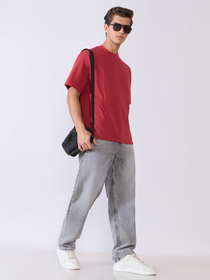 Men's Loose Fit Round Neck T-Shirt in red
