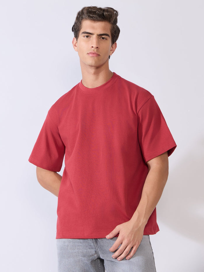 Men's Loose Fit Round Neck T-Shirt in red