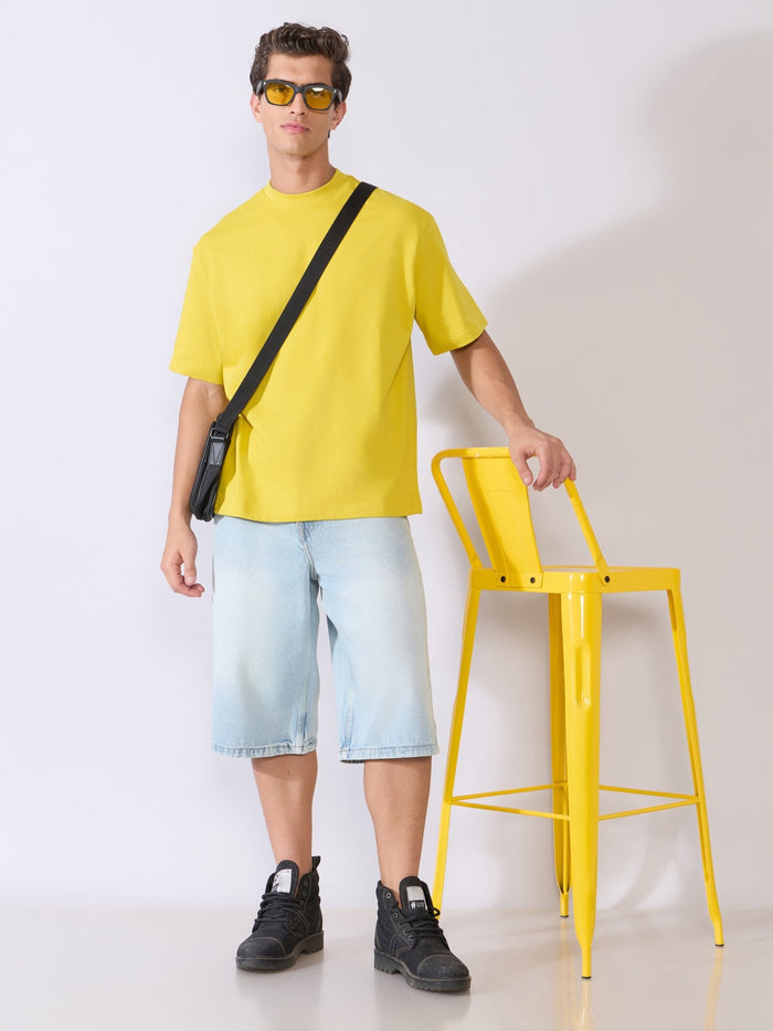 Men's Loose Fit Round Neck T-Shirt in yellow