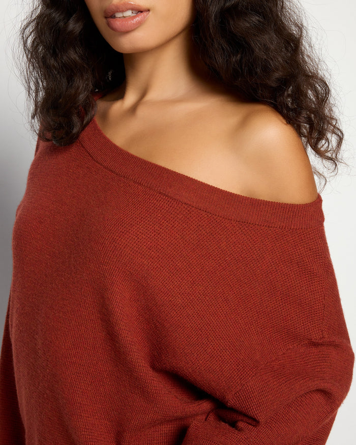 Rooibos Tea $|& Herizon Wanderer Waffle One Shoulder Sweater - SOF Full Front