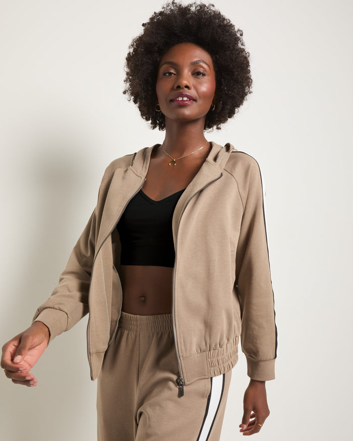 Sand Stone $|& Interval Warm Up Hooded Jacket - SOF Front