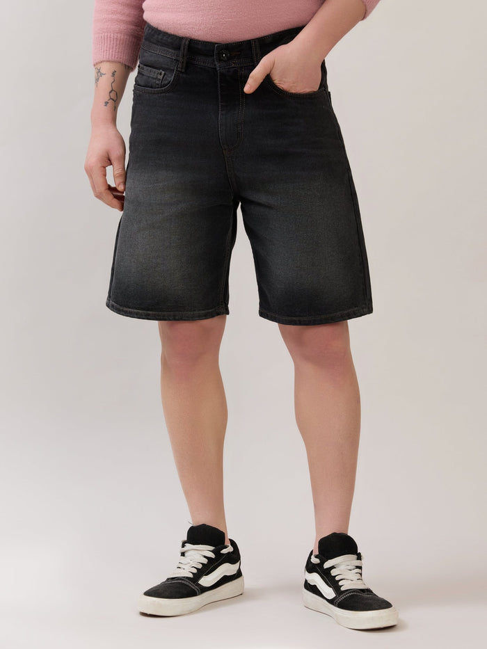 Wax - Relaxed Fit Denim Shorts - Black Shade