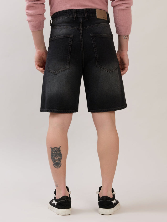 Wax - Relaxed Fit Denim Shorts - Black Shade
