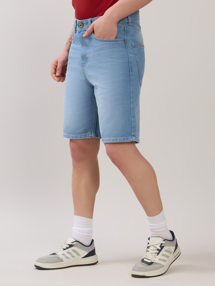 Wax - Relaxed Fit Denim Shorts - Blue