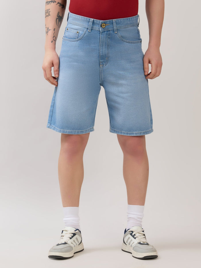 Wax - Relaxed Fit Denim Shorts - Blue