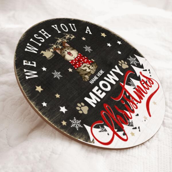 We Wish You A Meowy Christmas, Snowflake & Santa Door Hanger, Personalized Cat Breeds Door Sign, Xmas Front Door Decor