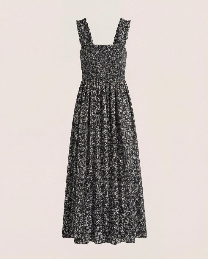 Black Floral $|& SEAS Westbreeze Printed Smocked Maxi Dress - Hanger Detail
